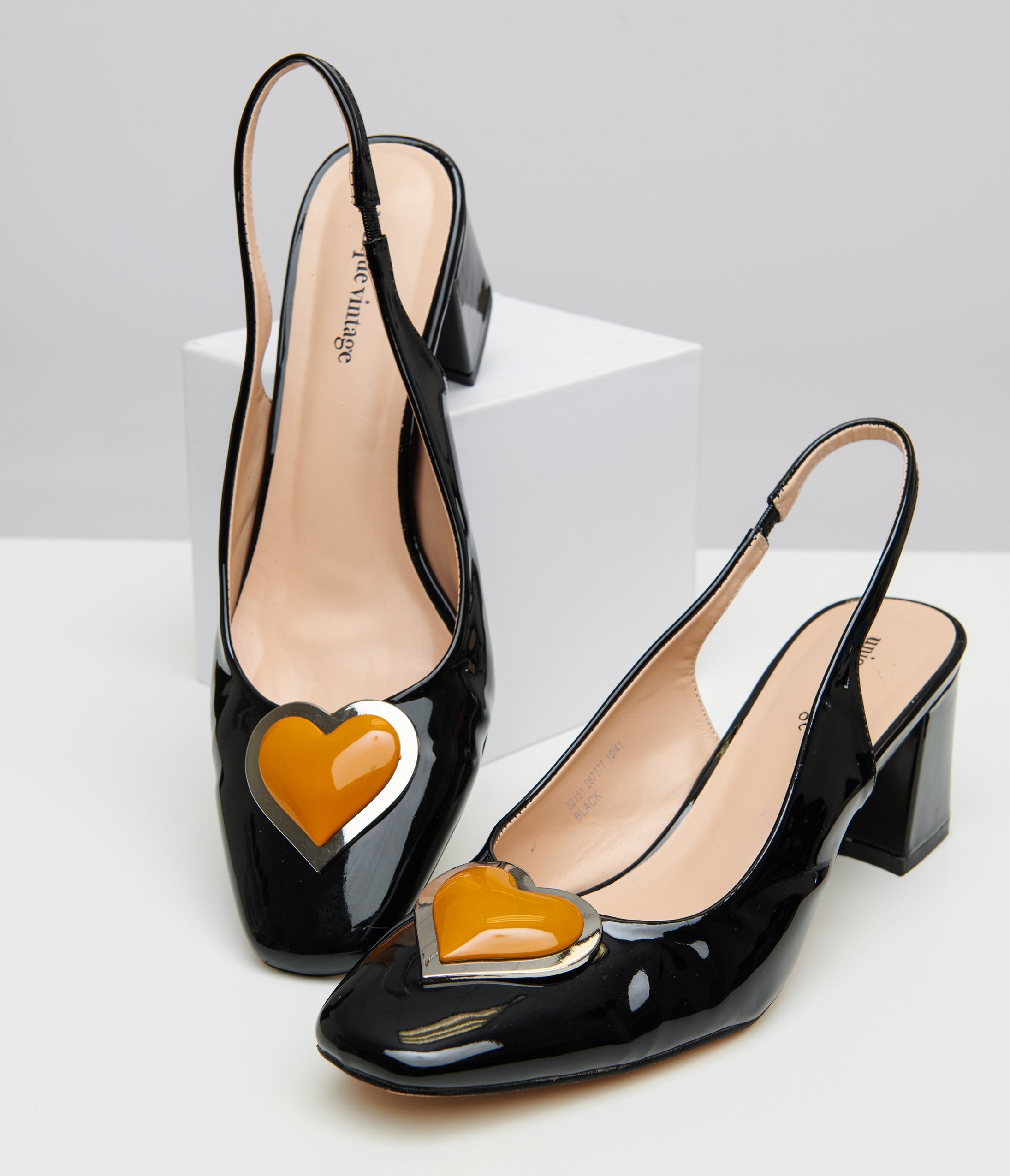 YOUTHJUNE Bit-Accent Patent Leather Slingback in Black with Gold Size 37 US selling 6.5