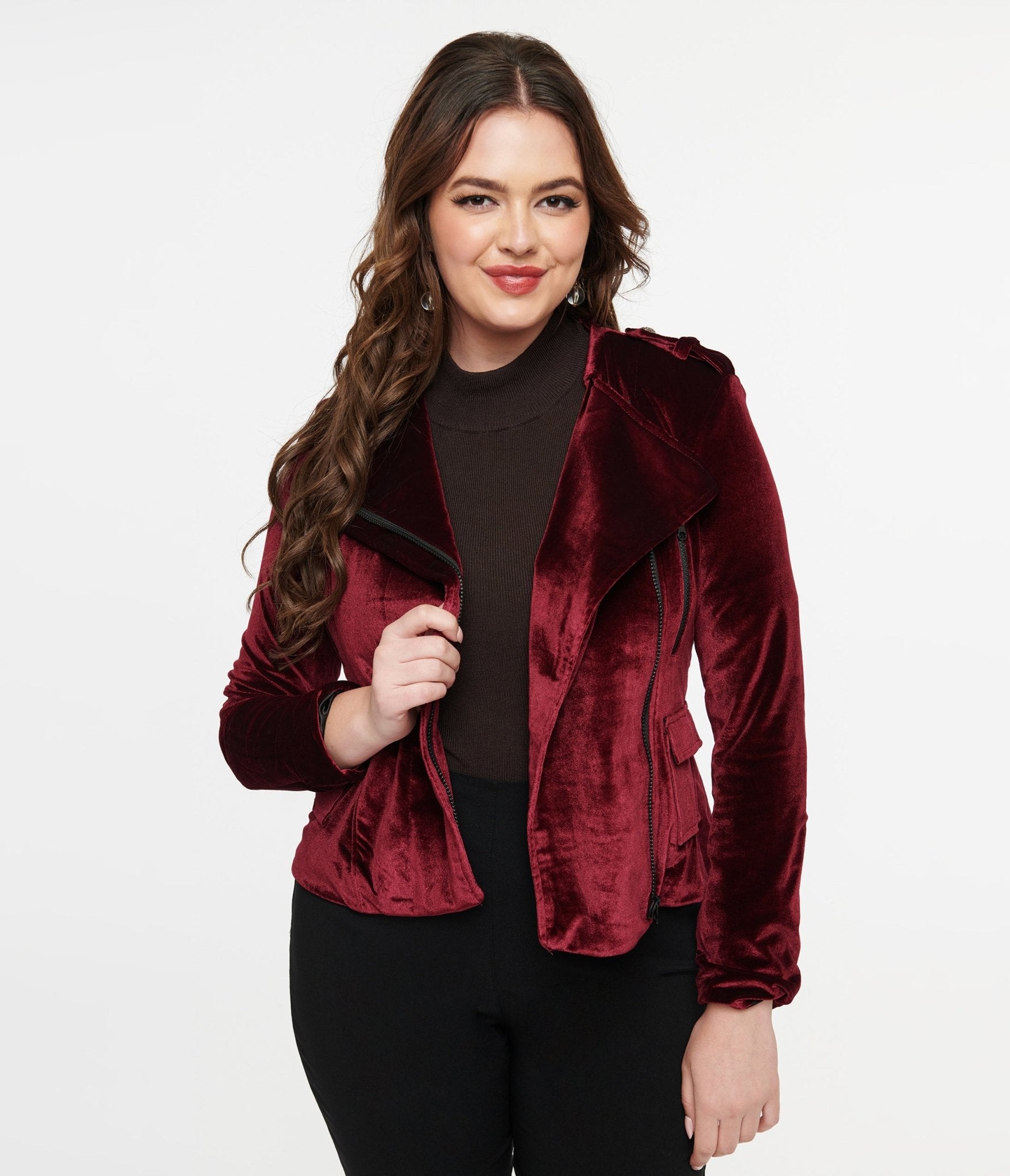 Pretty Attitude Clothing Burgundy Velvet You Could Be Mine Moto Jacket - Unique Vintage - Womens, TOPS, OUTERWEAR