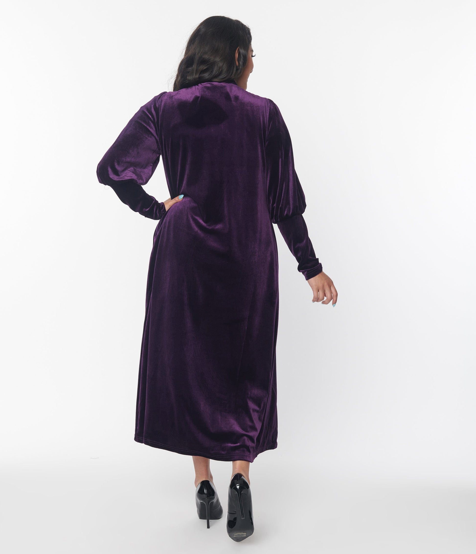 Purple Velvet Leota Duster - Unique Vintage - Womens, HALLOWEEN, TOPS