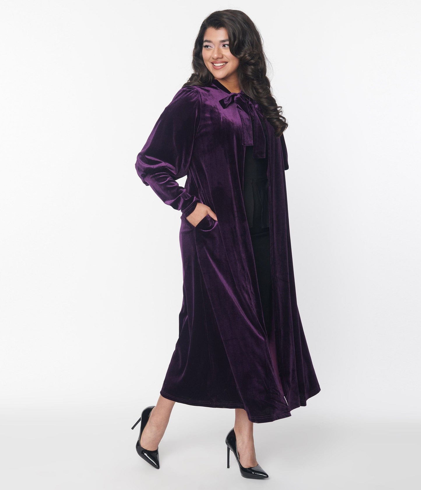 Purple Velvet Leota Duster - Unique Vintage - Womens, HALLOWEEN, TOPS