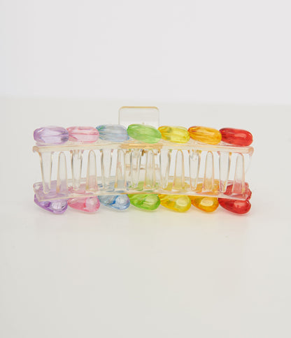 Rainbow Heart Acrylic Hair Claw - Unique Vintage - Womens, ACCESSORIES, HAIR