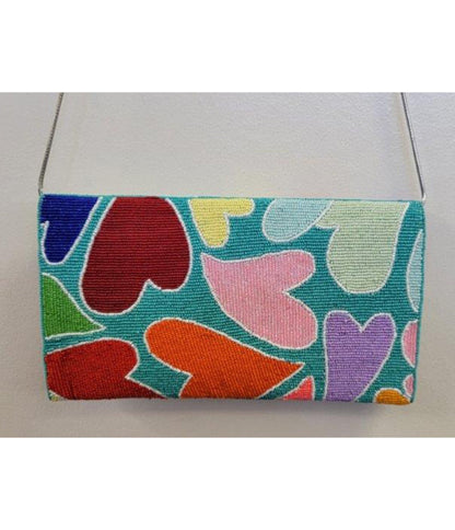 Rainbow Heart Beaded Clutch - Unique Vintage - Womens, ACCESSORIES, HANDBAGS