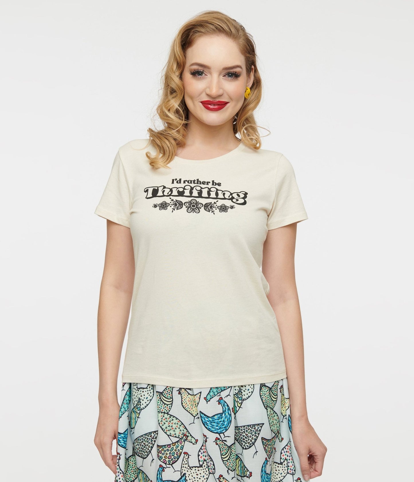 Rather Be Thrifting Fitted Cotton Graphic Tee - Unique Vintage - Womens, TOPS, TEES