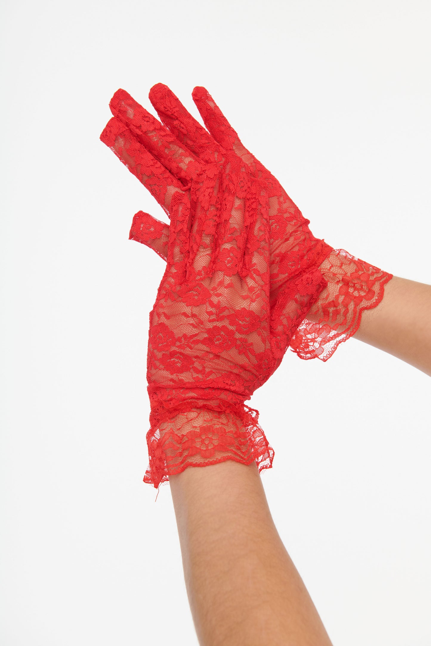 Red Lace Ruffle Gloves - Unique Vintage - Womens, ACCESSORIES, GLOVES/SCARVES