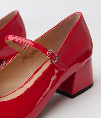 Red Patent Leatherette Mary Jane Heels - Unique Vintage - Womens, SHOES, HEELS