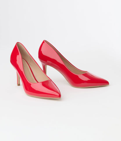 Red Patent Leatherette Stiletto Heels - Unique Vintage - Womens, SHOES, HEELS