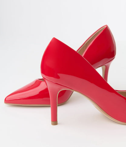 Red Patent Leatherette Stiletto Heels - Unique Vintage - Womens, SHOES, HEELS