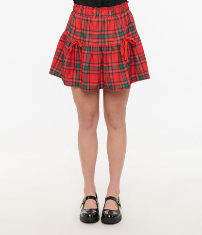 Red Plaid Bubble Mini Skirt - Unique Vintage - Womens, BOTTOMS, SKIRTS