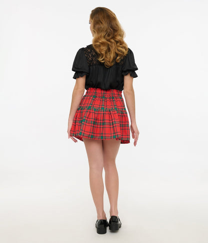 Red Plaid Bubble Mini Skirt - Unique Vintage - Womens, BOTTOMS, SKIRTS