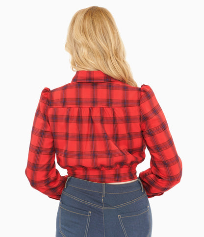 Red Plaid Rosie Bomber Jacket - Unique Vintage - Womens, TOPS, OUTERWEAR