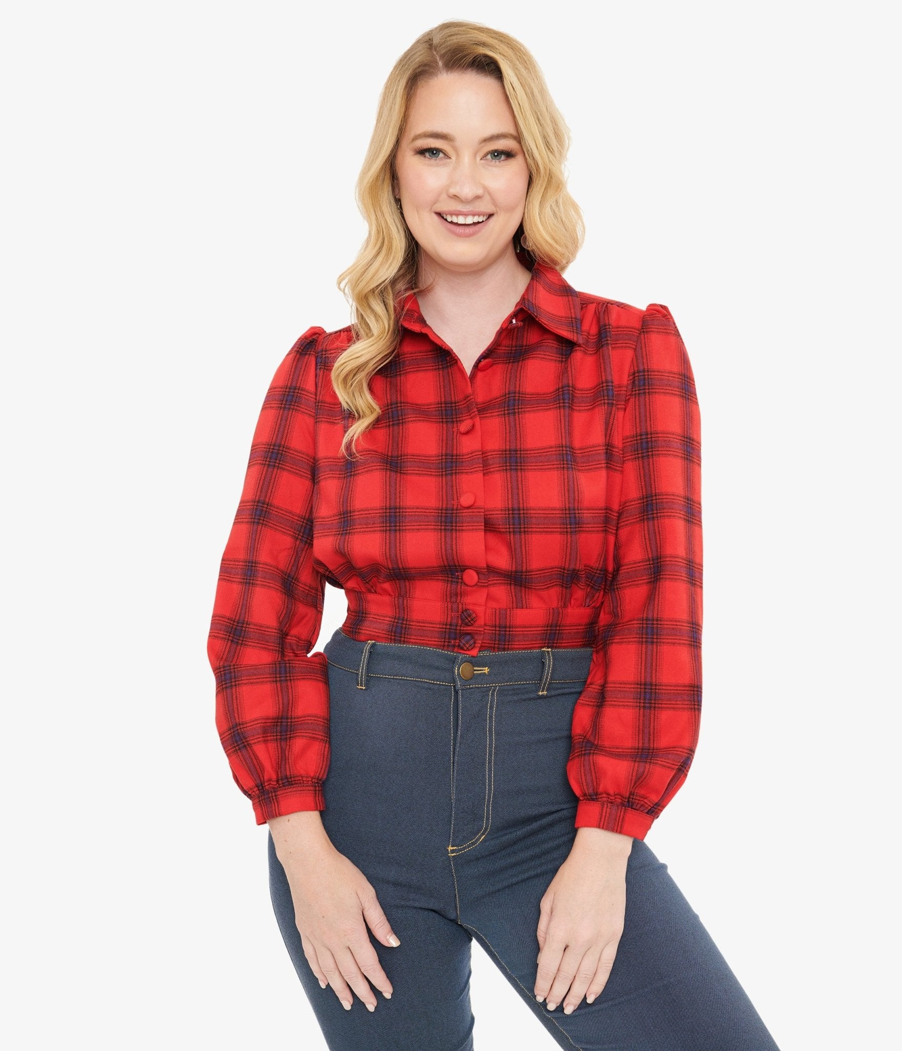 Red Plaid Rosie Bomber Jacket - Unique Vintage - Womens, TOPS, OUTERWEAR