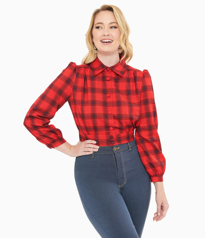 Red Plaid Rosie Bomber Jacket - Unique Vintage - Womens, TOPS, OUTERWEAR