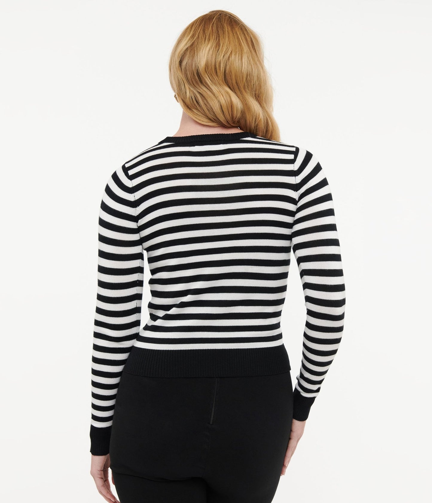 Retro Style Black & White Stripe Long Sleeve Knit Sweater Top - Unique Vintage - Womens, TOPS, SWEATERS