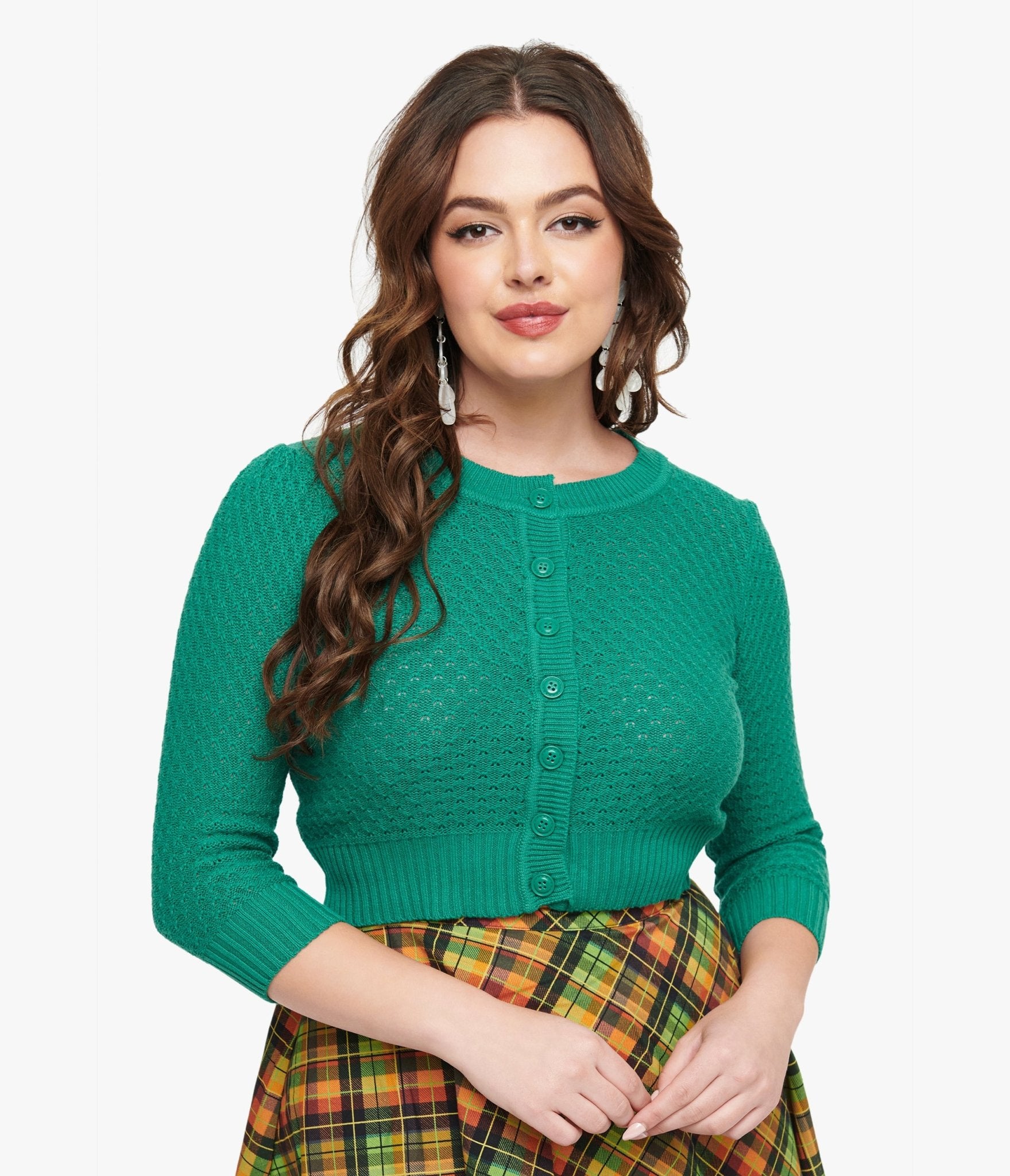 Retro Style Kelly Green Crochet Cardigan - Unique Vintage - Womens, TOPS, SWEATERS