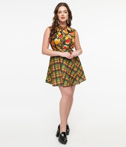 Retrolicious 1950s Autumn Tartan Skater Skirt - Unique Vintage - Womens, BOTTOMS, SKIRTS