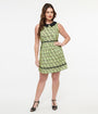 Retrolicious 1950s Green & Black Mod Cat Print Collared Fit & Flare Dress