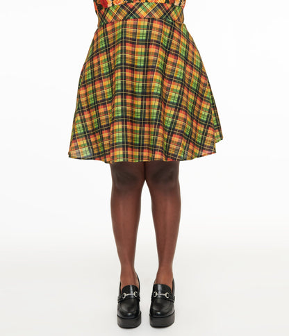 Retrolicious Plus Size 1950s Autumn Tartan Skater Skirt - Unique Vintage - Womens, BOTTOMS, SKIRTS