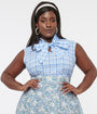 Retrolicious Plus Size 1950s Blue Plaid Cotton Bow Top