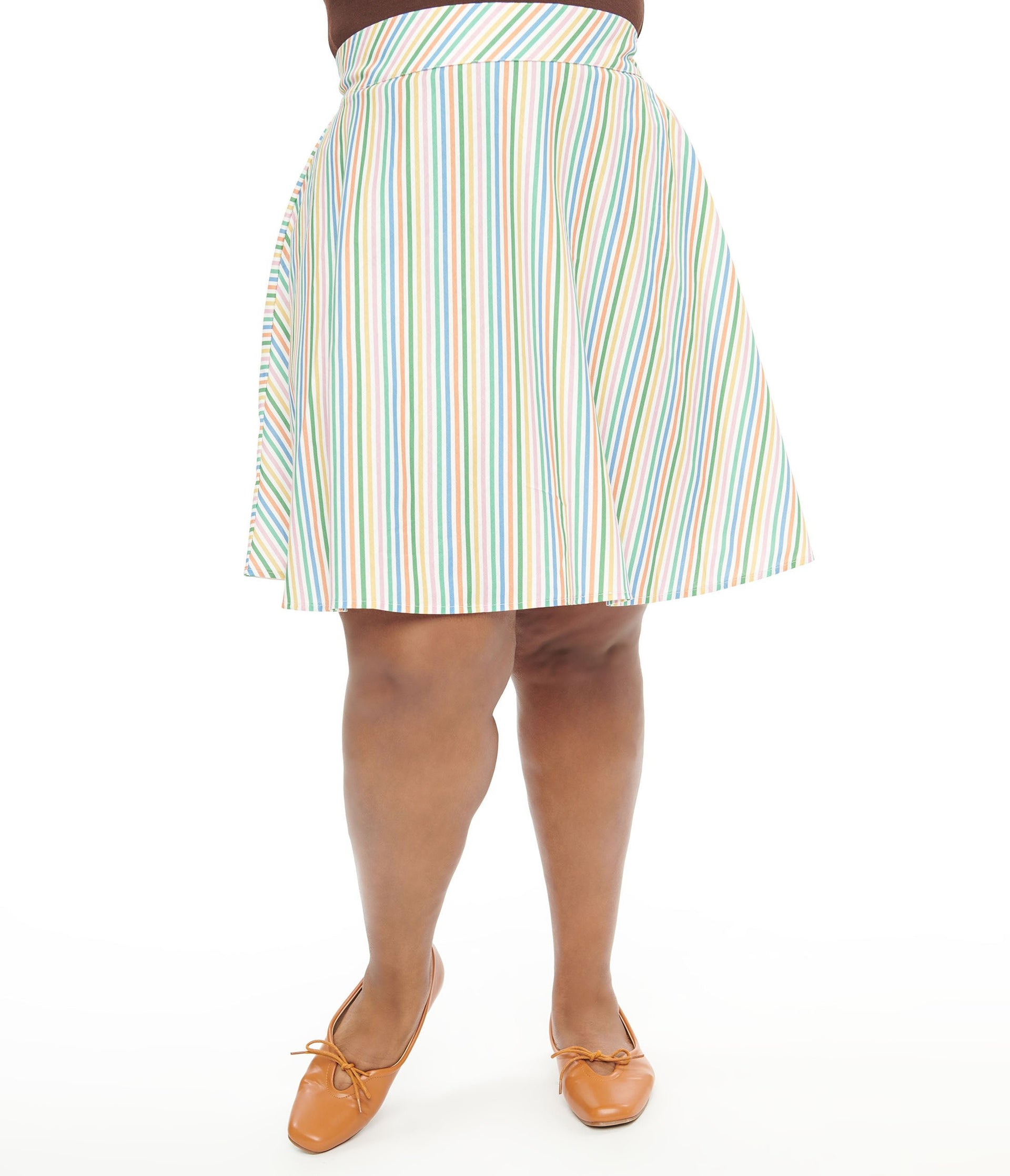 Retrolicious Plus Size 1950s Rainbow Diagonal Stripe Skater Skirt - Unique Vintage - Womens, BOTTOMS, SKIRTS