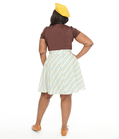 Retrolicious Plus Size 1950s Rainbow Diagonal Stripe Skater Skirt - Unique Vintage - Womens, BOTTOMS, SKIRTS