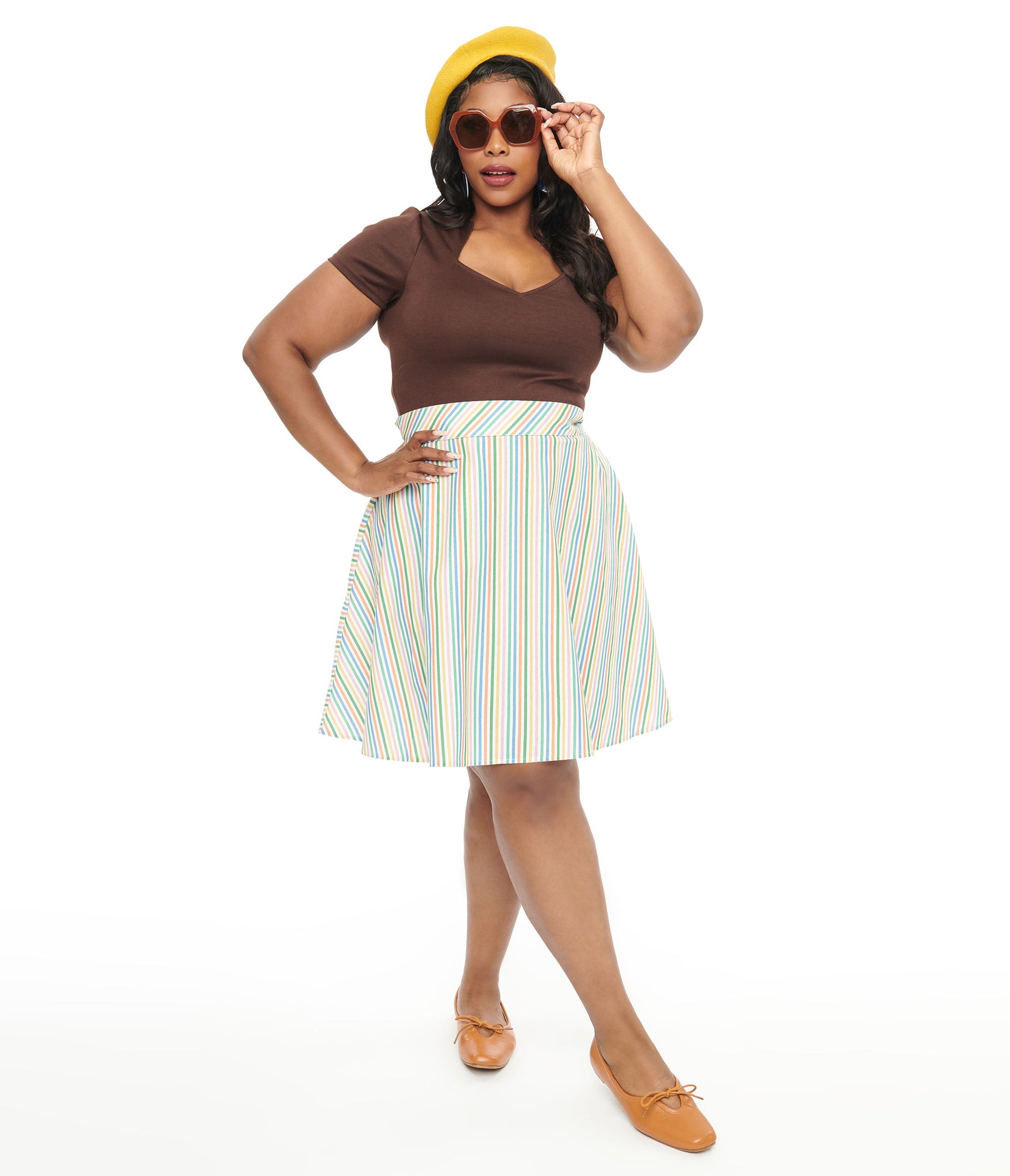 Retrolicious Plus Size 1950s Rainbow Diagonal Stripe Skater Skirt - Unique Vintage - Womens, BOTTOMS, SKIRTS