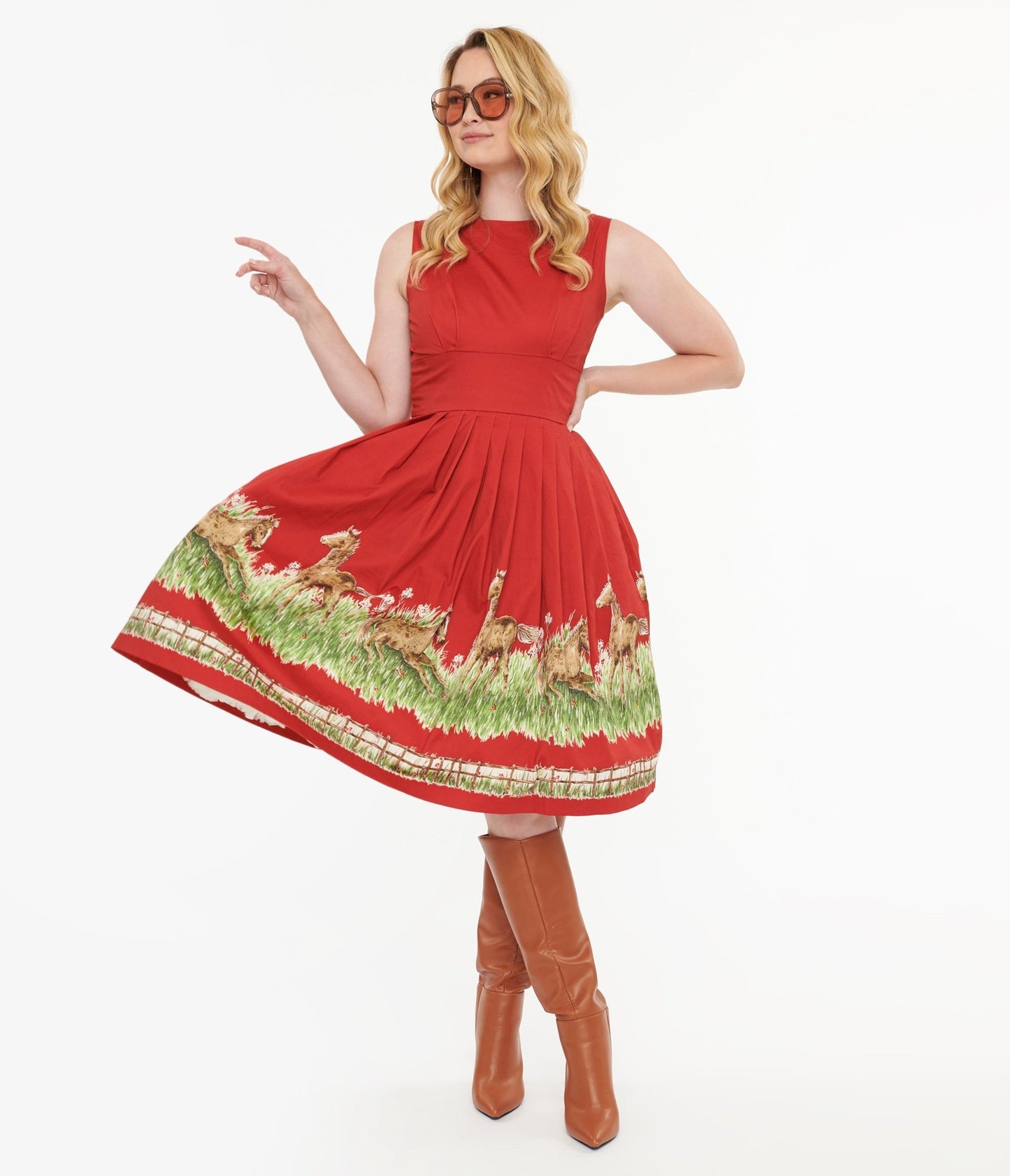 Retrospec'd Red & Greener Pastures Print Peggy Swing Dress - Unique Vintage - Womens, DRESSES, SWING