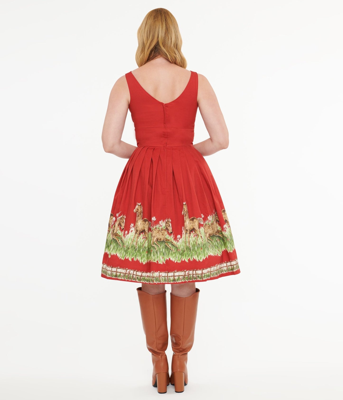 Retrospec'd Red & Greener Pastures Print Peggy Swing Dress - Unique Vintage - Womens, DRESSES, SWING