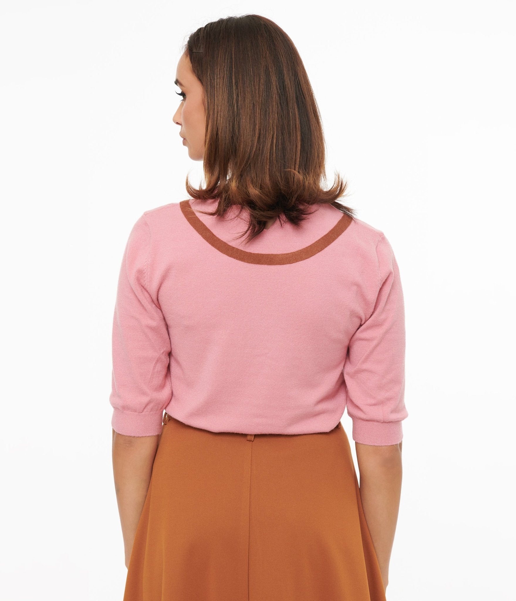 Rose Pink & Brown Knit Top - Unique Vintage - Womens, TOPS, SWEATERS AND VESTS