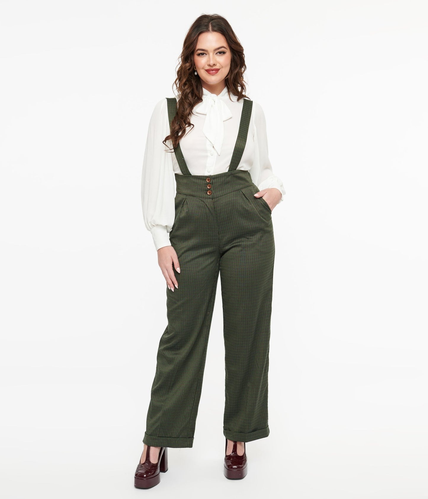 Royal Monk 1940s Green Check Jenny Trousers - Unique Vintage - Womens, BOTTOMS, PANTS