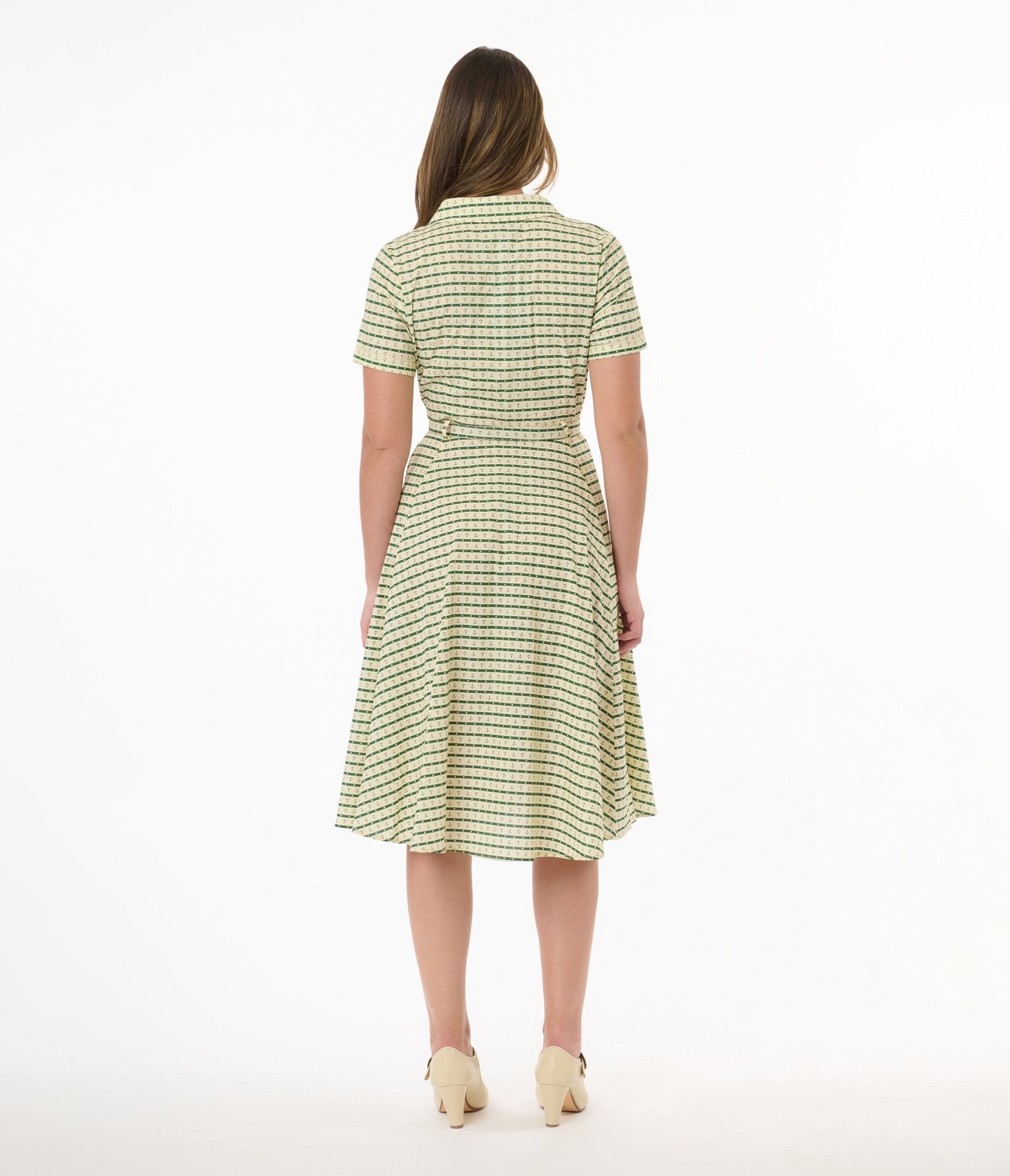 Royal Monk 1950s Green Anchor Stripes Cotton Swing Dress - Unique Vintage - Womens, DRESSES, SWING