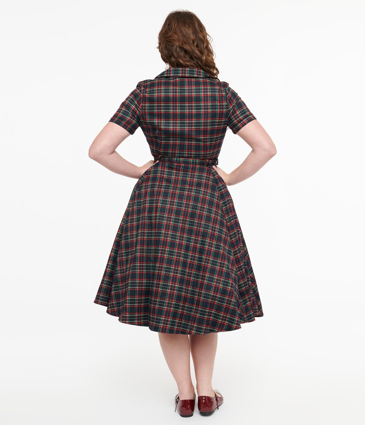 Royal Monk 1950s Green & Red Plaid Merry Holidays Swing Dress - Unique Vintage - Womens, DRESSES, SWING