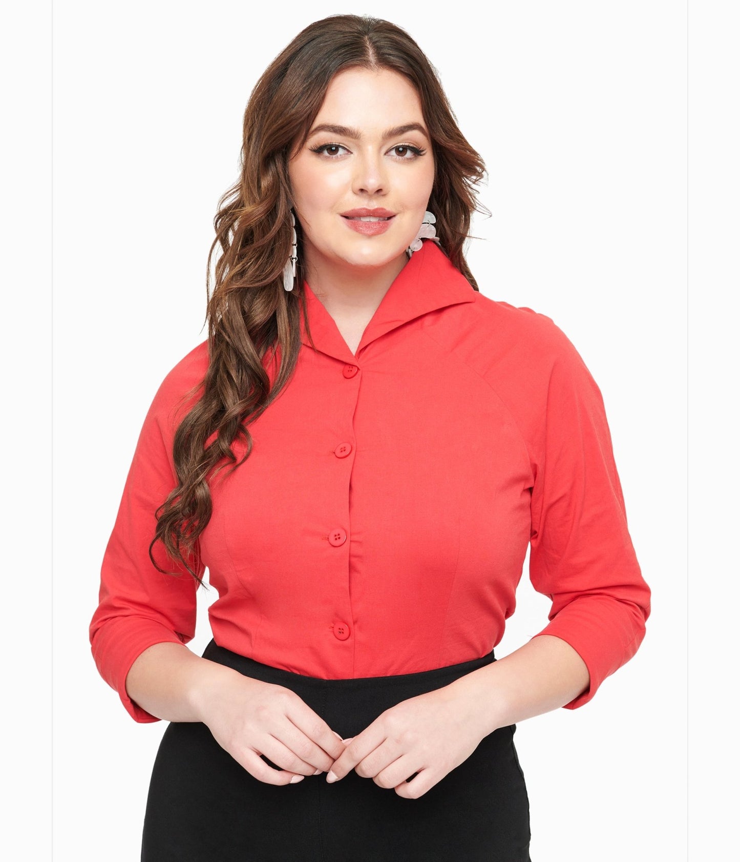 Royal Monk 1950s Red Button Up Celia Blouse - Unique Vintage - Womens, TOPS, WOVEN TOPS