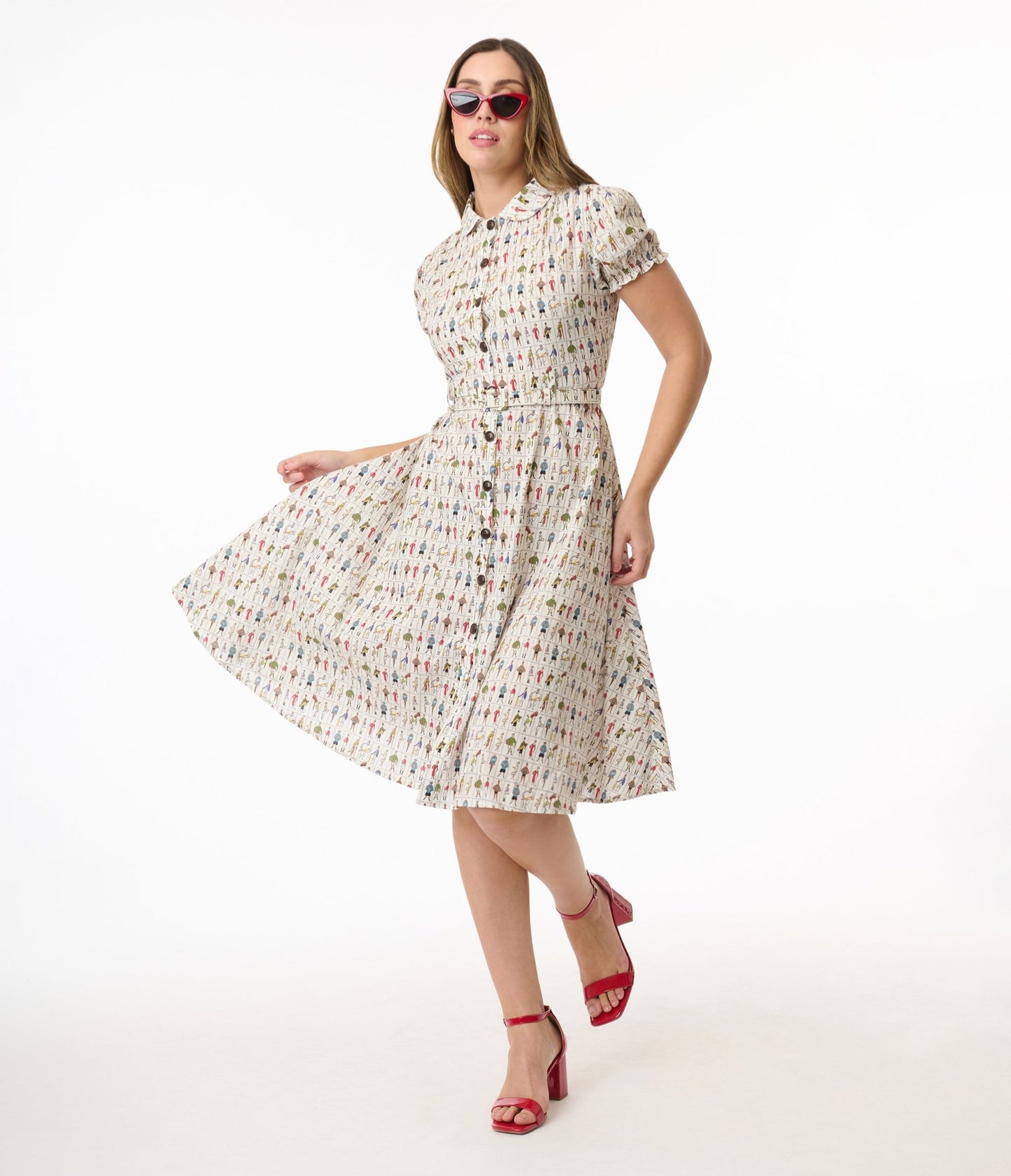 Royal Monk 1950s Retro Sports Star Print Cotton Shirt Dress - Unique Vintage - Womens, DRESSES, SWING