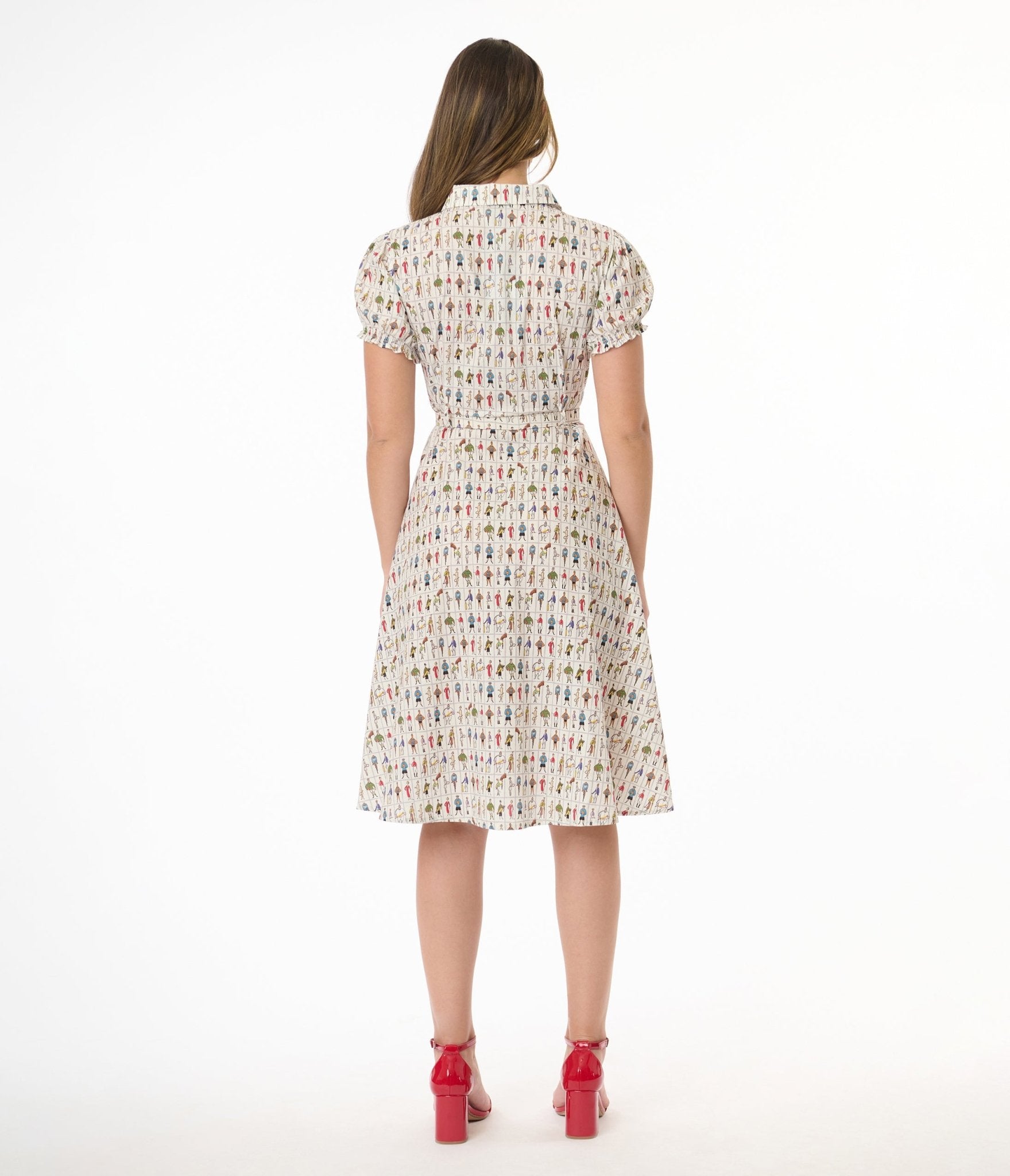 Royal Monk 1950s Retro Sports Star Print Cotton Shirt Dress - Unique Vintage - Womens, DRESSES, SWING