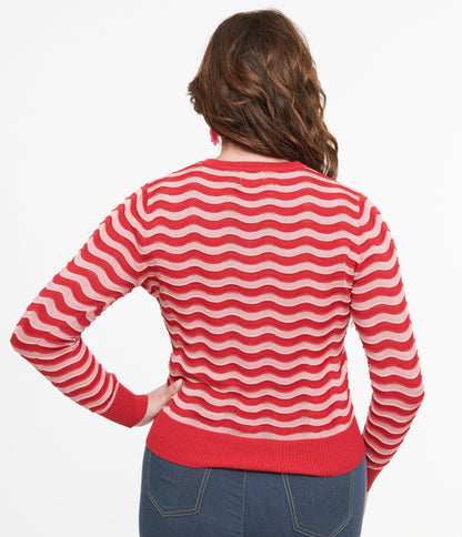 Royal Monk 1970s Red & Pink Sweet Stripes Top - Unique Vintage - Womens, TOPS, SWEATERS