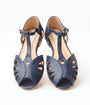 Royal Monk Navy Blue Leatherette Peep Toe T-Strap Flats