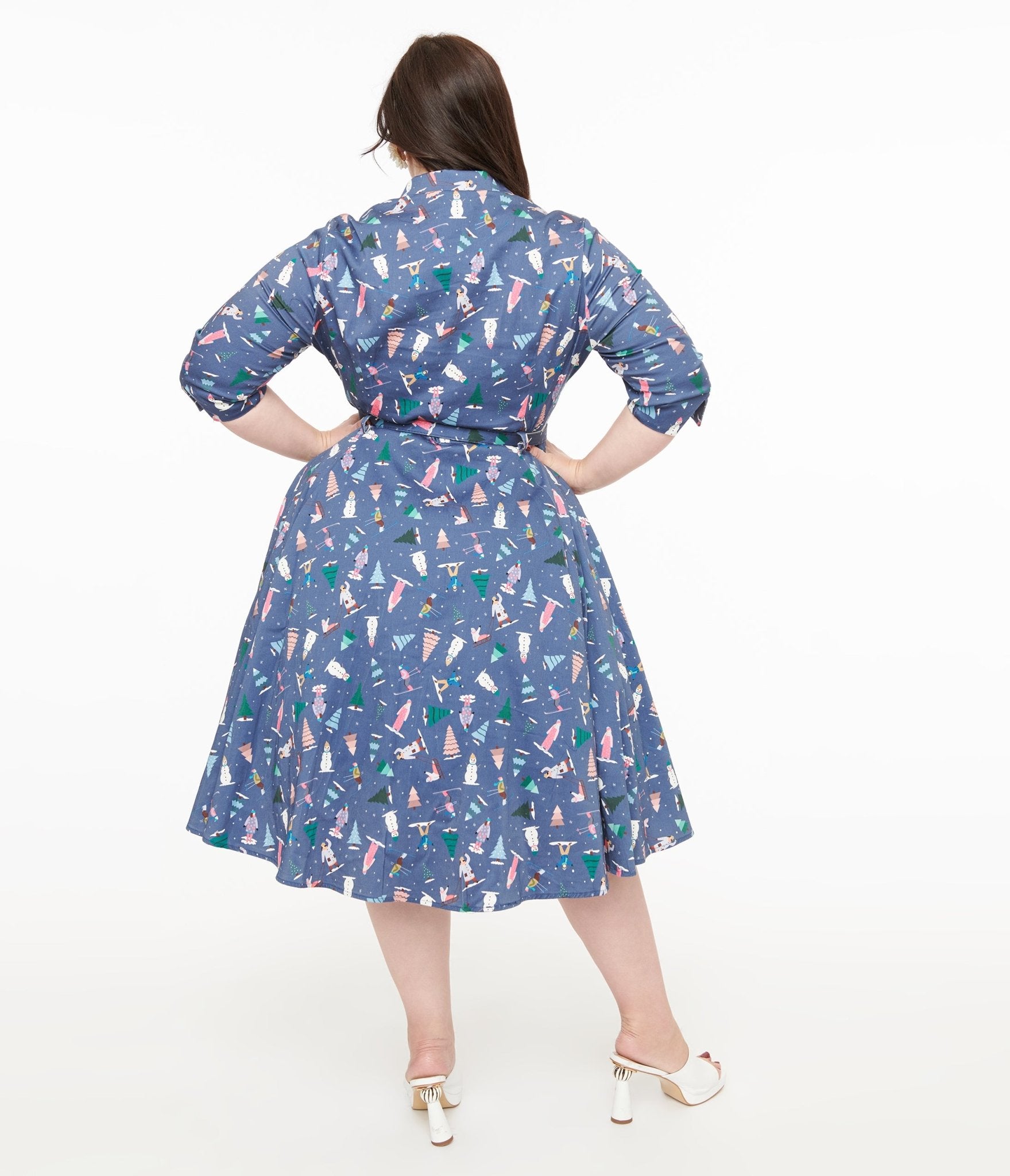 Royal Monk Plus Size 1940s Blue Ski Snow Season Fit & Flare Dress - Unique Vintage - Womens, DRESSES, MIDI