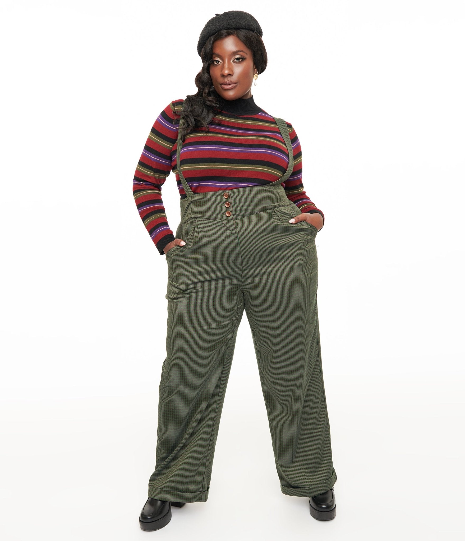 Royal Monk Plus Size 1940s Green Check Jenny Trousers - Unique Vintage - Womens, BOTTOMS, PANTS