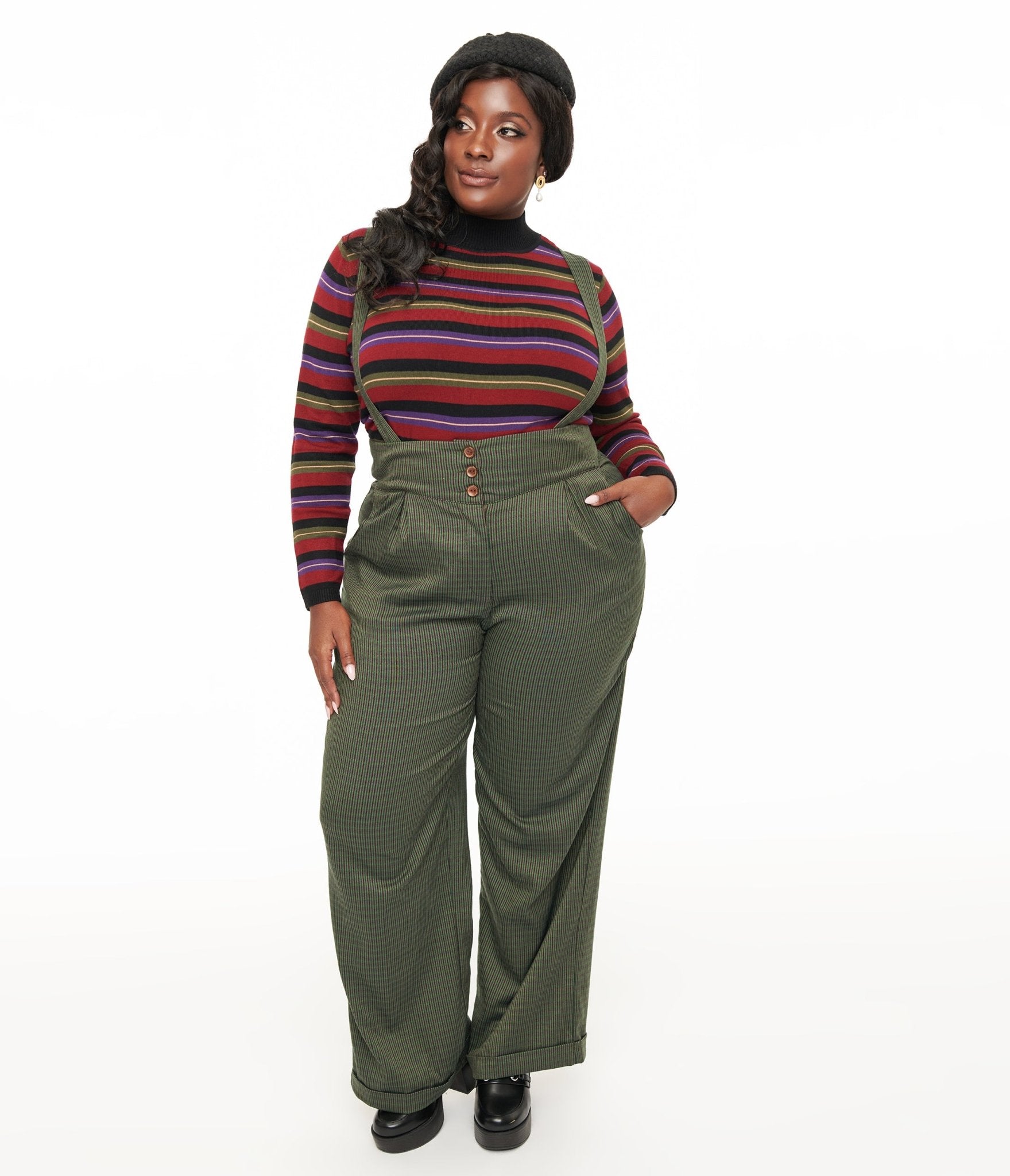 Royal Monk Plus Size 1940s Green Check Jenny Trousers - Unique Vintage - Womens, BOTTOMS, PANTS