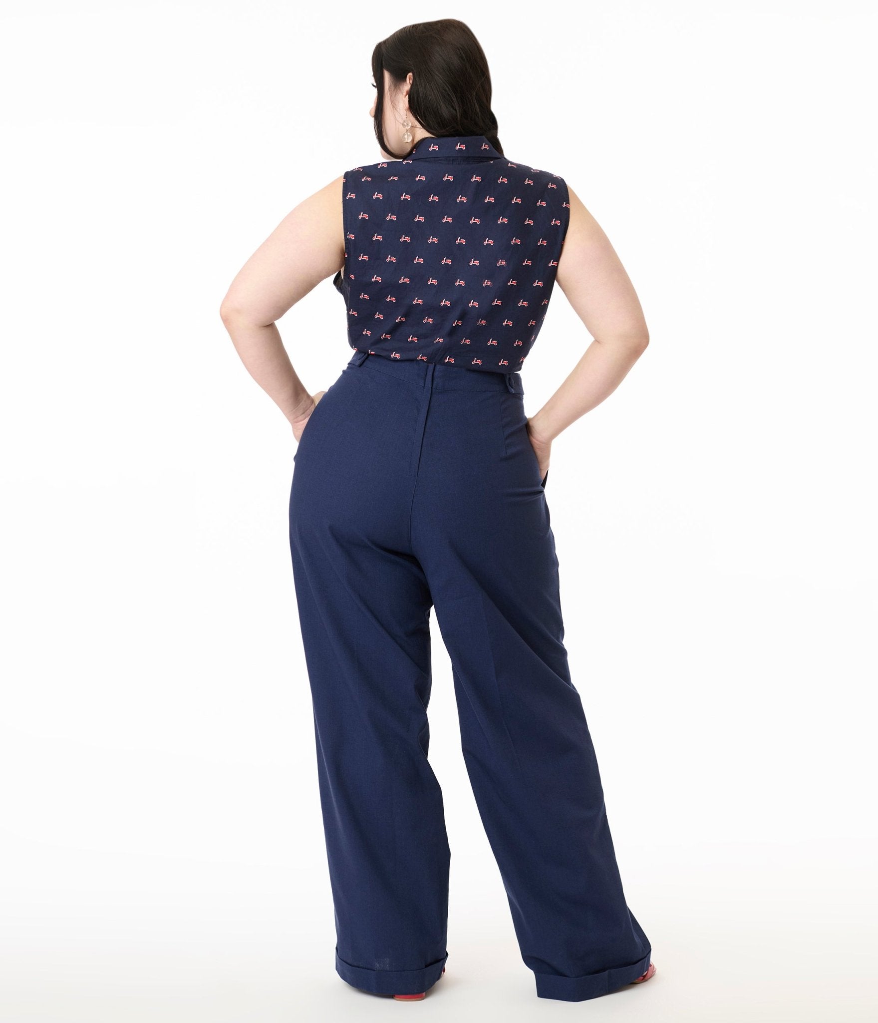 Royal Monk Plus Size 1940s Navy Blue Trousers - Unique Vintage - Womens, BOTTOMS, PANTS