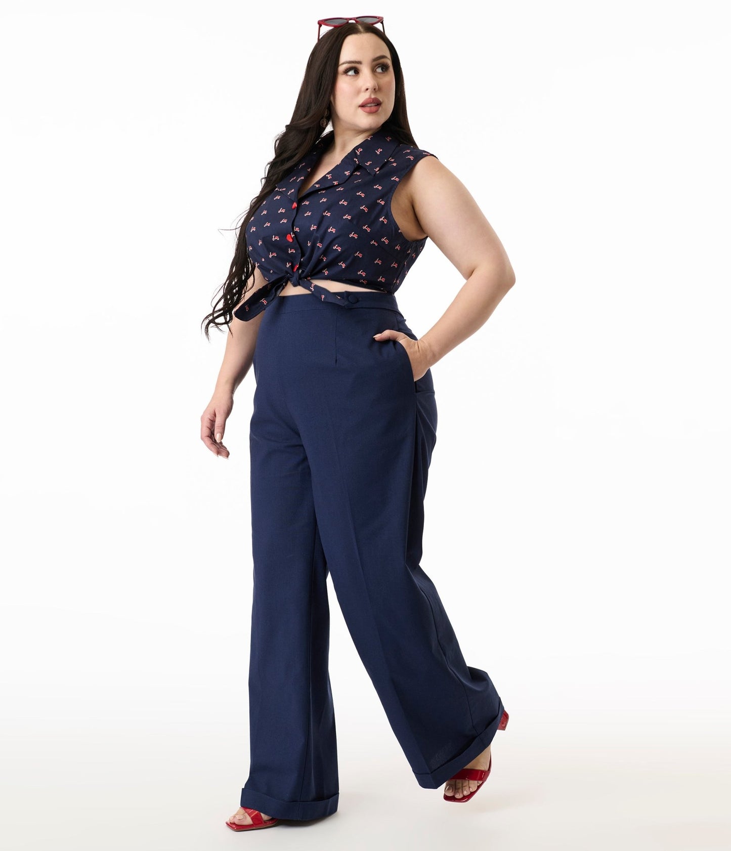 Royal Monk Plus Size 1940s Navy Blue Trousers - Unique Vintage - Womens, BOTTOMS, PANTS