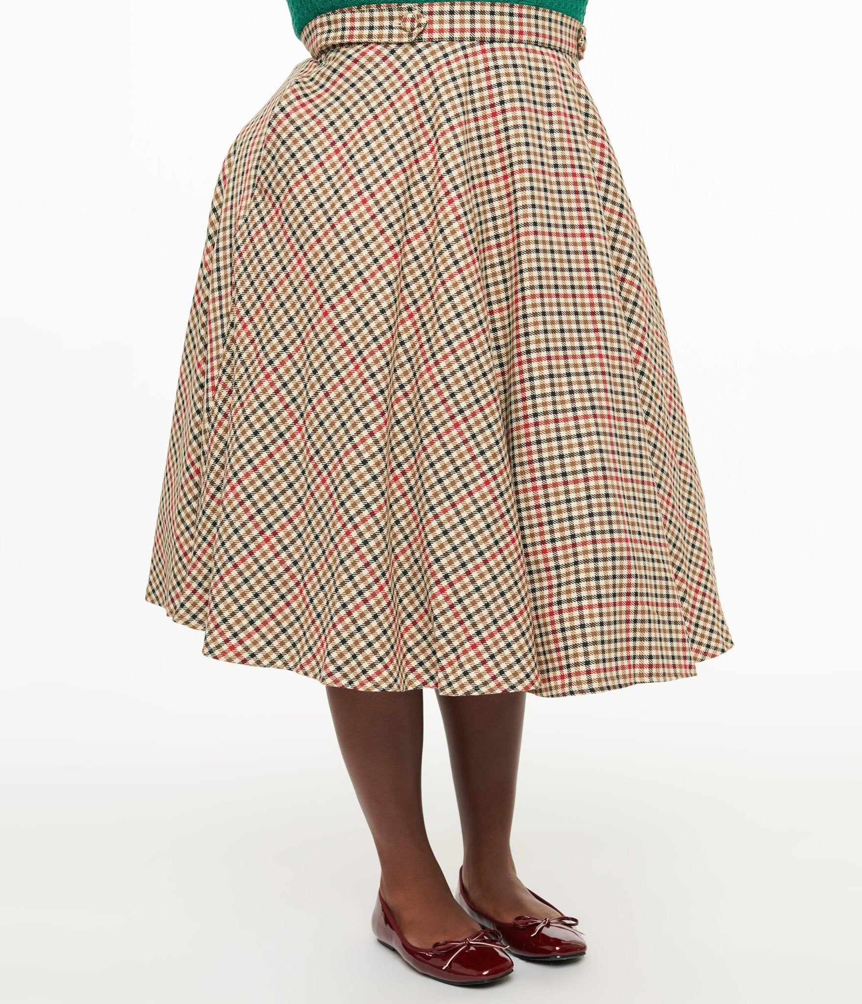 Royal Monk Plus Size 1950s Beige & Black Check Hilda Swing Skirt ...