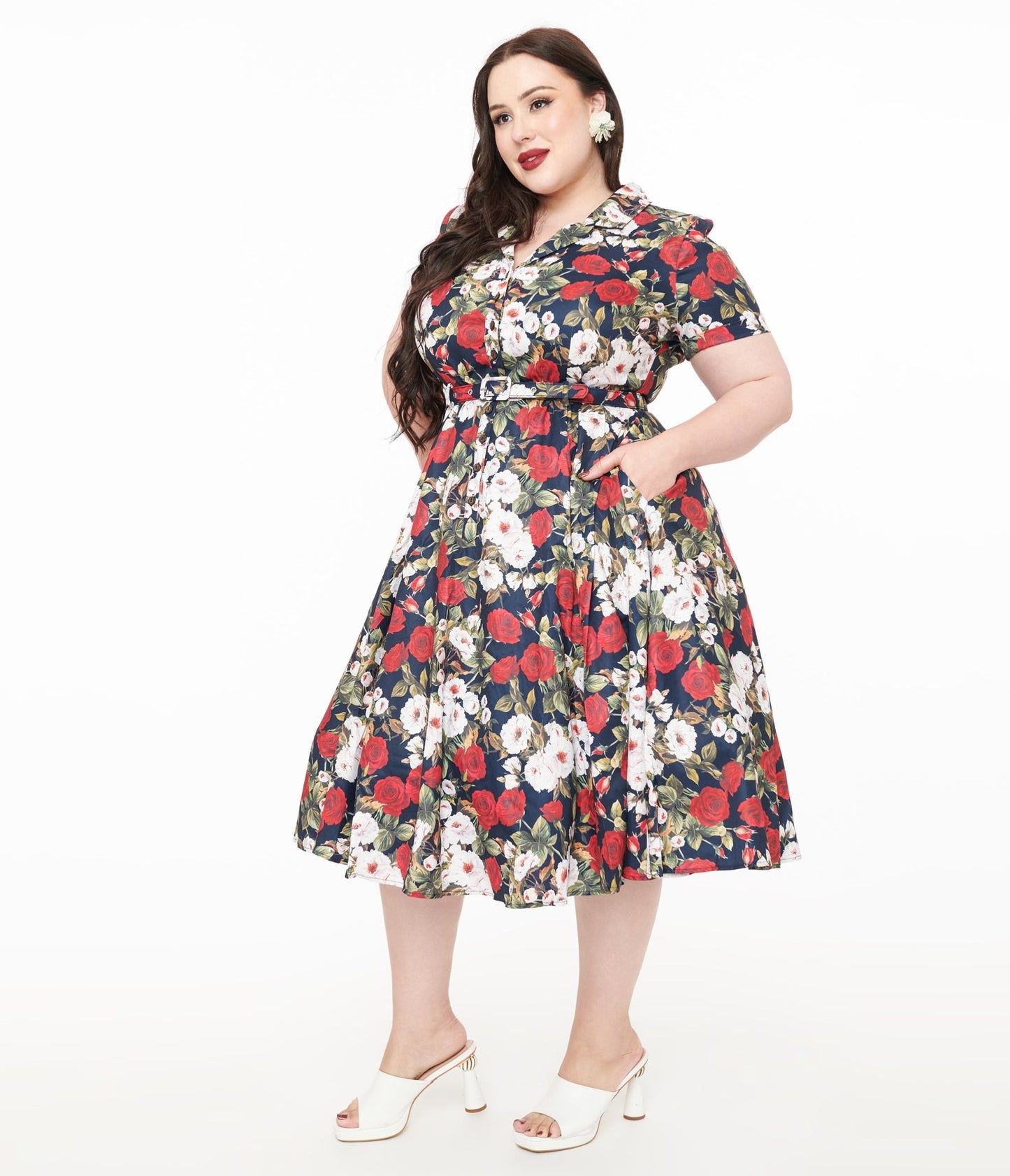 Royal Monk Plus Size 1950s Dark Rose Fit & Flare Dress - Unique Vintage - Womens, DRESSES, SWING