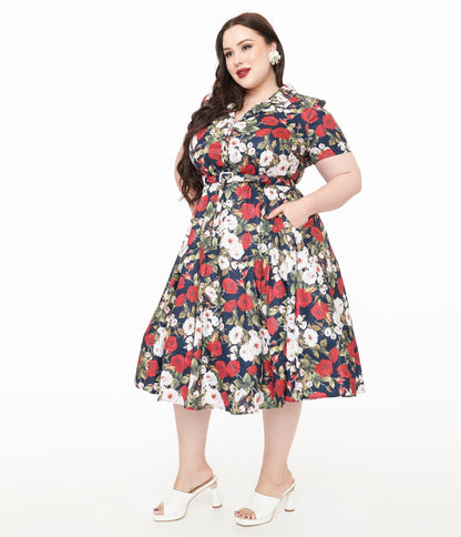 Royal Monk Plus Size 1950s Dark Rose Fit & Flare Dress - Unique Vintage - Womens, DRESSES, SWING