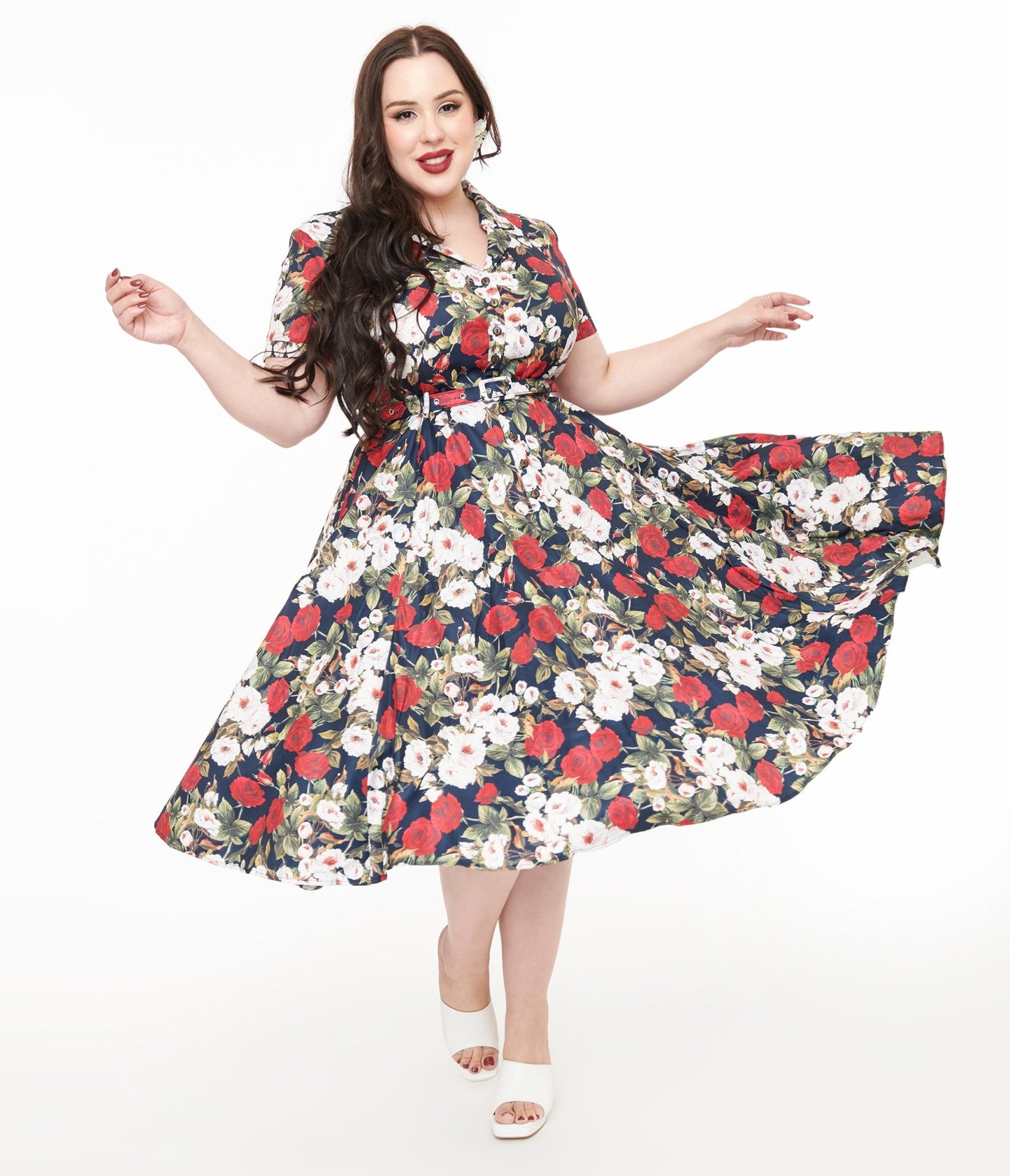 Royal Monk Plus Size 1950s Dark Rose Fit & Flare Dress - Unique Vintage - Womens, DRESSES, SWING