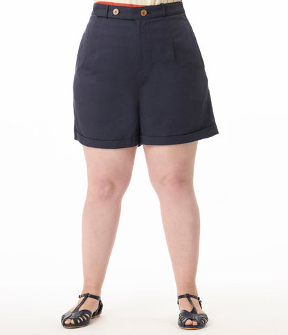 Royal Monk Plus Size 1950s Navy Blue June Shorts - Unique Vintage - Womens, BOTTOMS, SHORTS