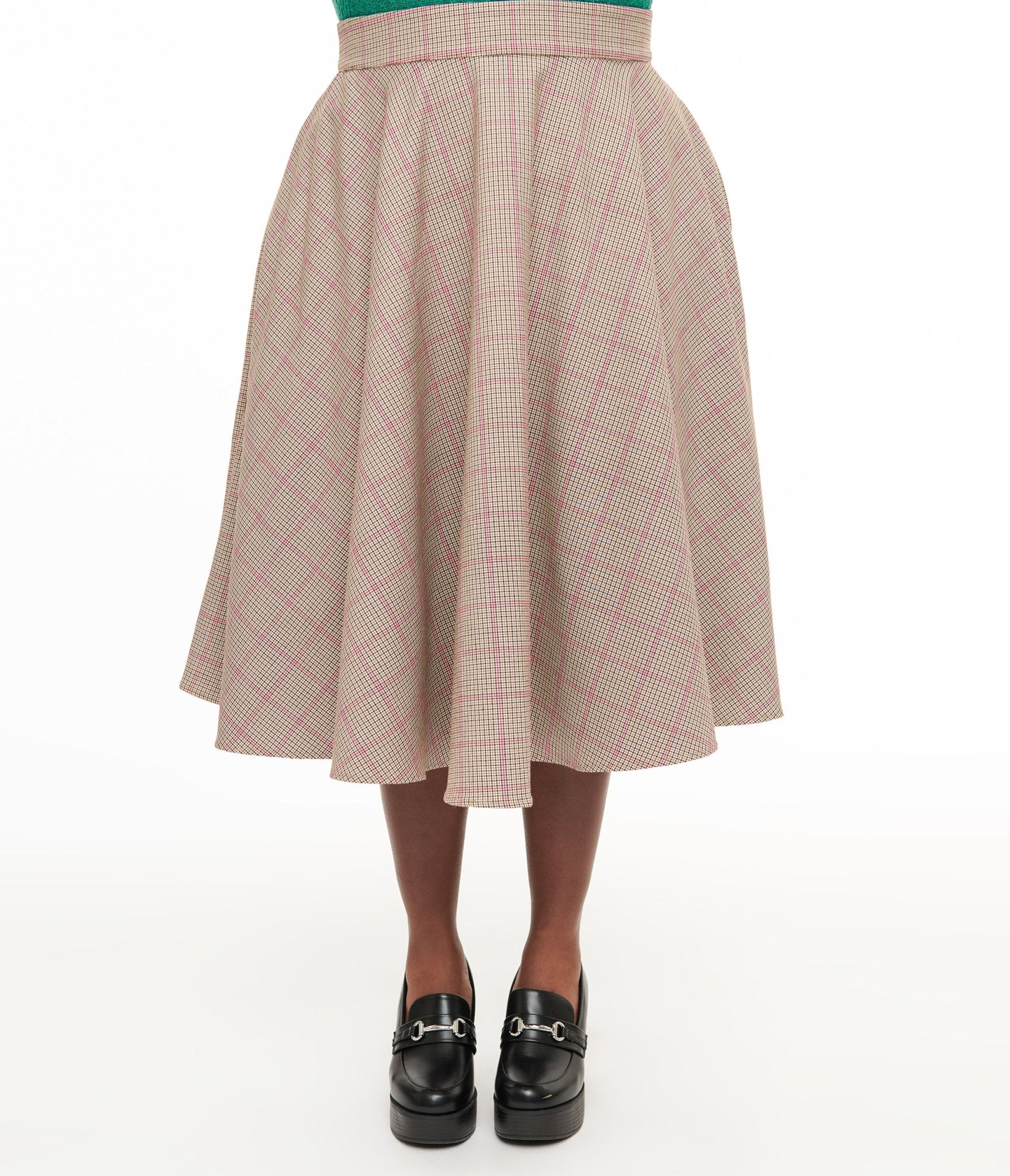 Royal Monk Plus Size 1950s Pink Check Florence Swing Skirt - Unique Vintage - Womens, BOTTOMS, SKIRTS