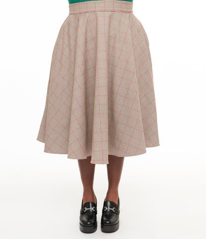 Royal Monk Plus Size 1950s Pink Check Florence Swing Skirt - Unique Vintage - Womens, BOTTOMS, SKIRTS