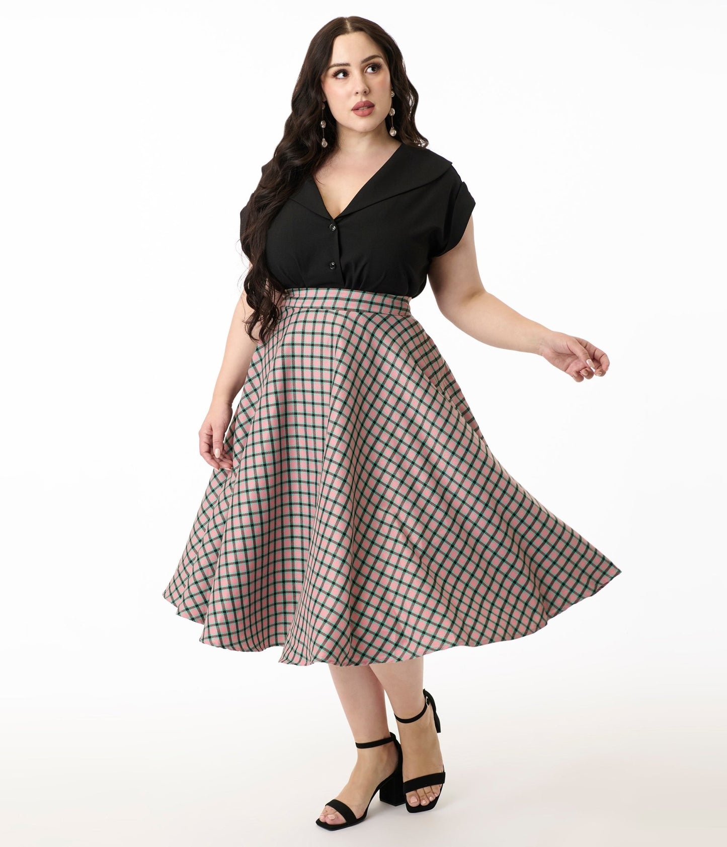 Royal Monk Plus Size 1950s Pink Plaid Swing Skirt - Unique Vintage - Womens, BOTTOMS, SKIRTS