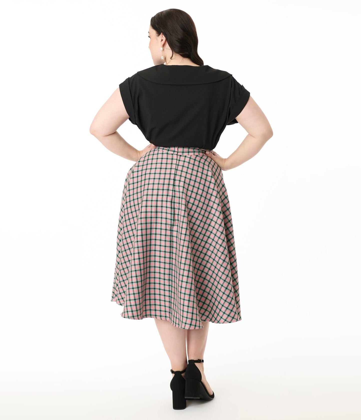 Royal Monk Plus Size 1950s Pink Plaid Swing Skirt - Unique Vintage - Womens, BOTTOMS, SKIRTS